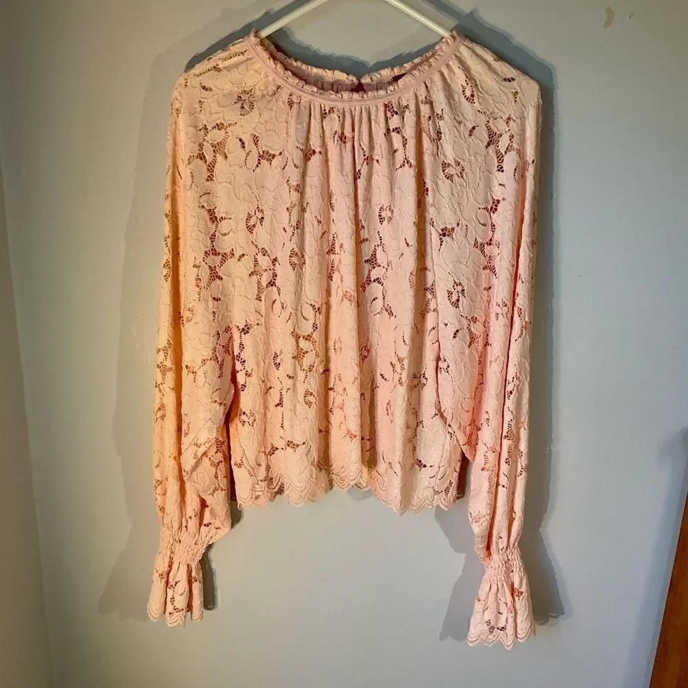 Free People Olivia Lace Top, Soft girl Pink, Dolman Sleeves bridgerton princess